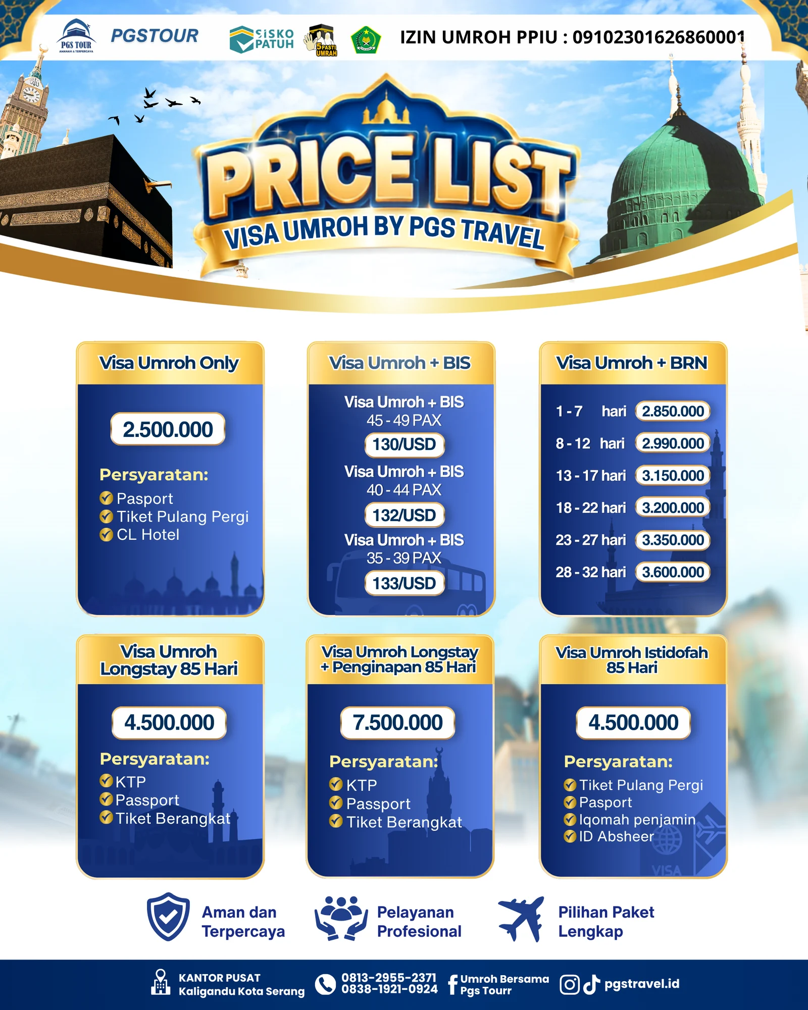 Poster resmi Price List Visa Umroh by PGS Travel